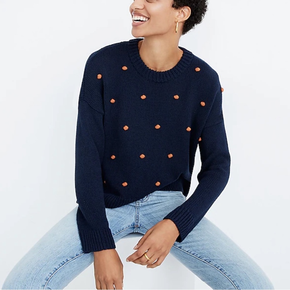 Madewell - women’s‎ Wellesley Bobble Pullover sweater navy blue 100% cotton XXS